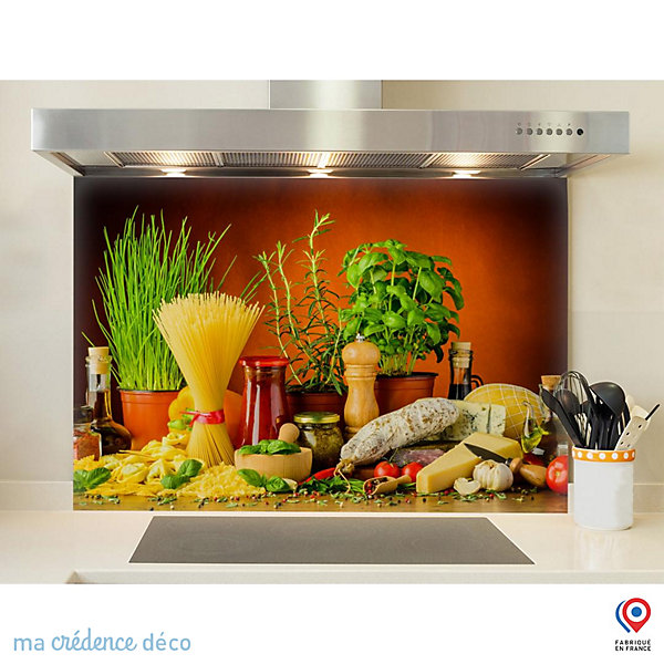 Crédence cuisine fond de hotte Cuisine italienne authentique - Verre trempé - L 90 cm x H 70 cm - MaCrédenceDéco