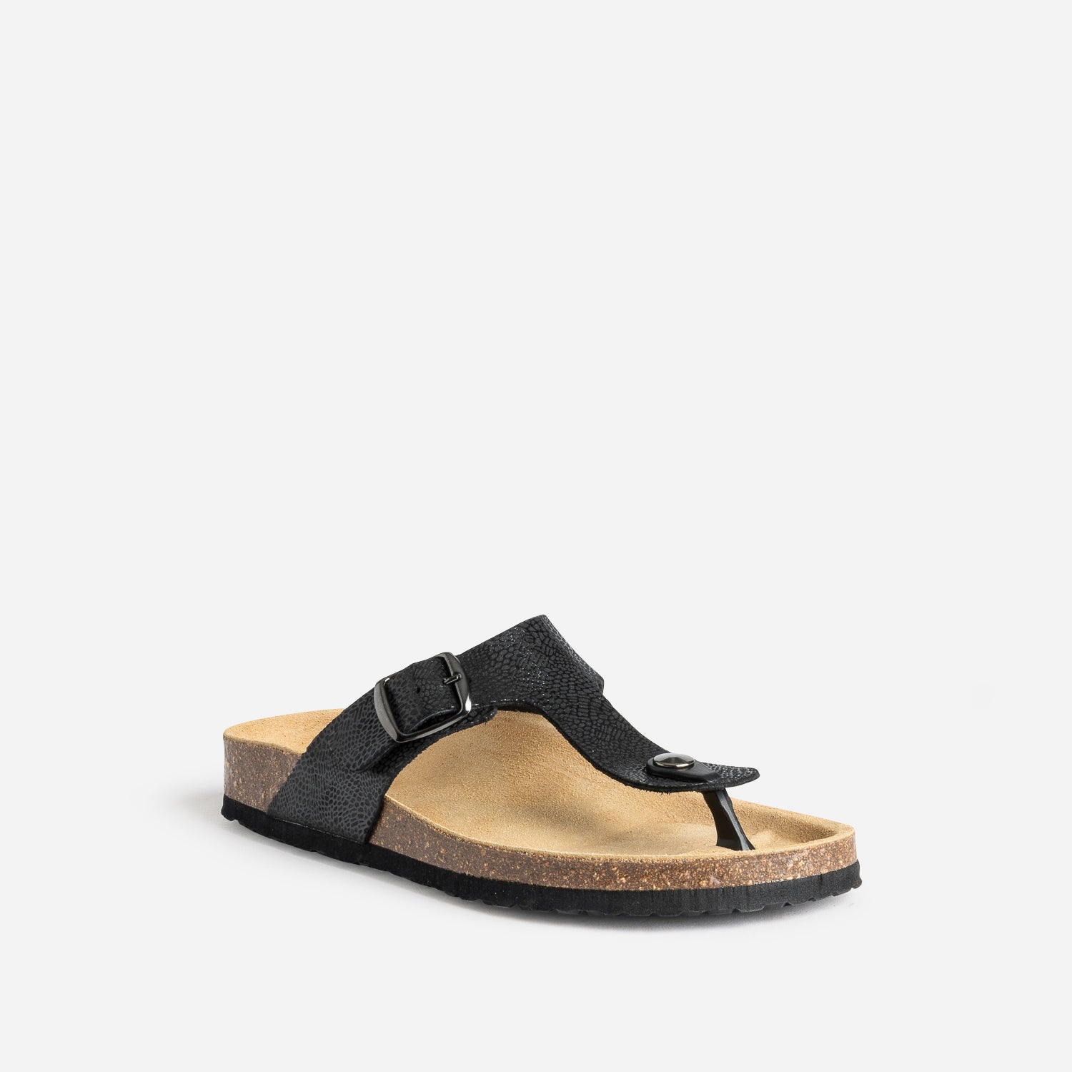 Mule-tong anatomique noire cuir éco-conçu