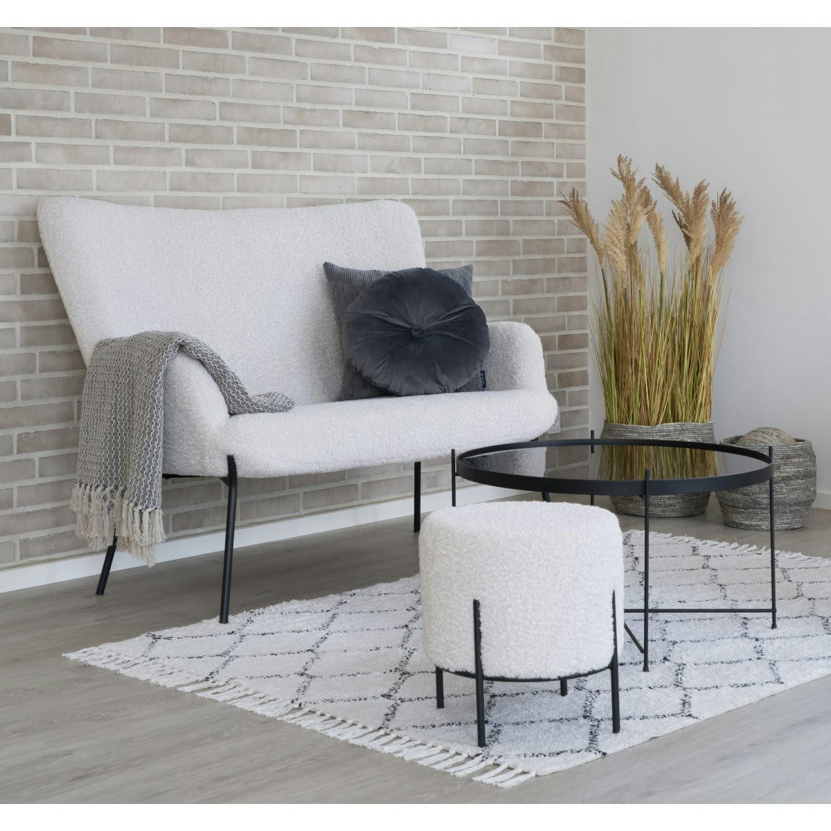 ECOSSE - Canapé 2 places en tissu bouclé beige