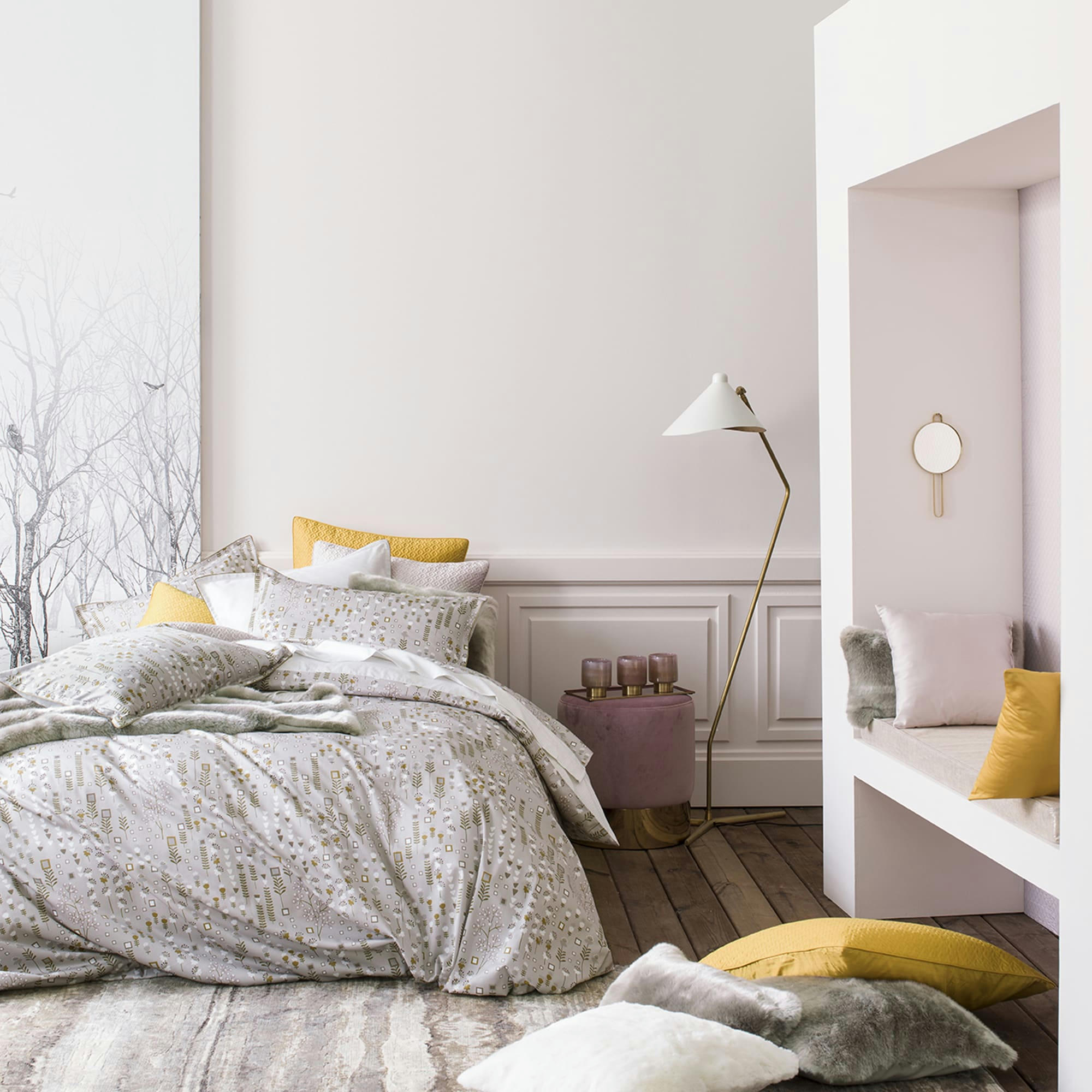 CONTE D'HIVER - Housse de couette en satin de coton gris 240x220