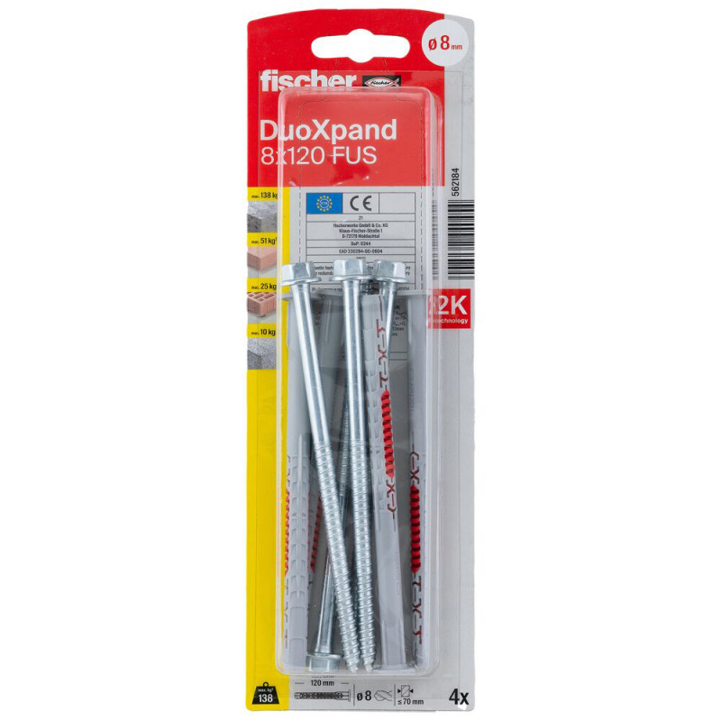 Cheville DuoXpand en nylon avec vis à tête hexagonale Ø 8 x 120 mm 4 pièces