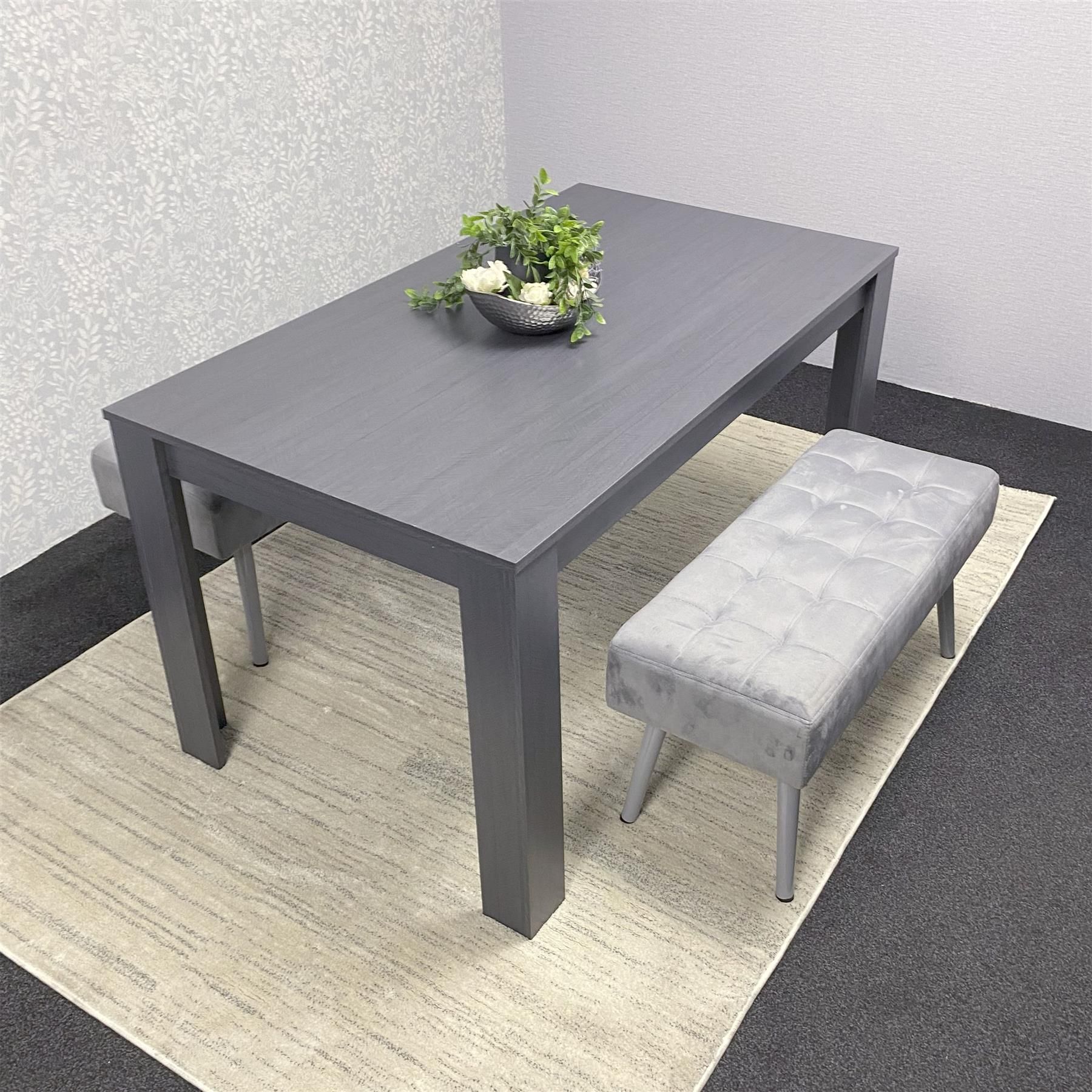 KOSY KOALA Kosy Koala Dark Grey Arrow Design Dining Table Set with 2 Grey Velvet Benches