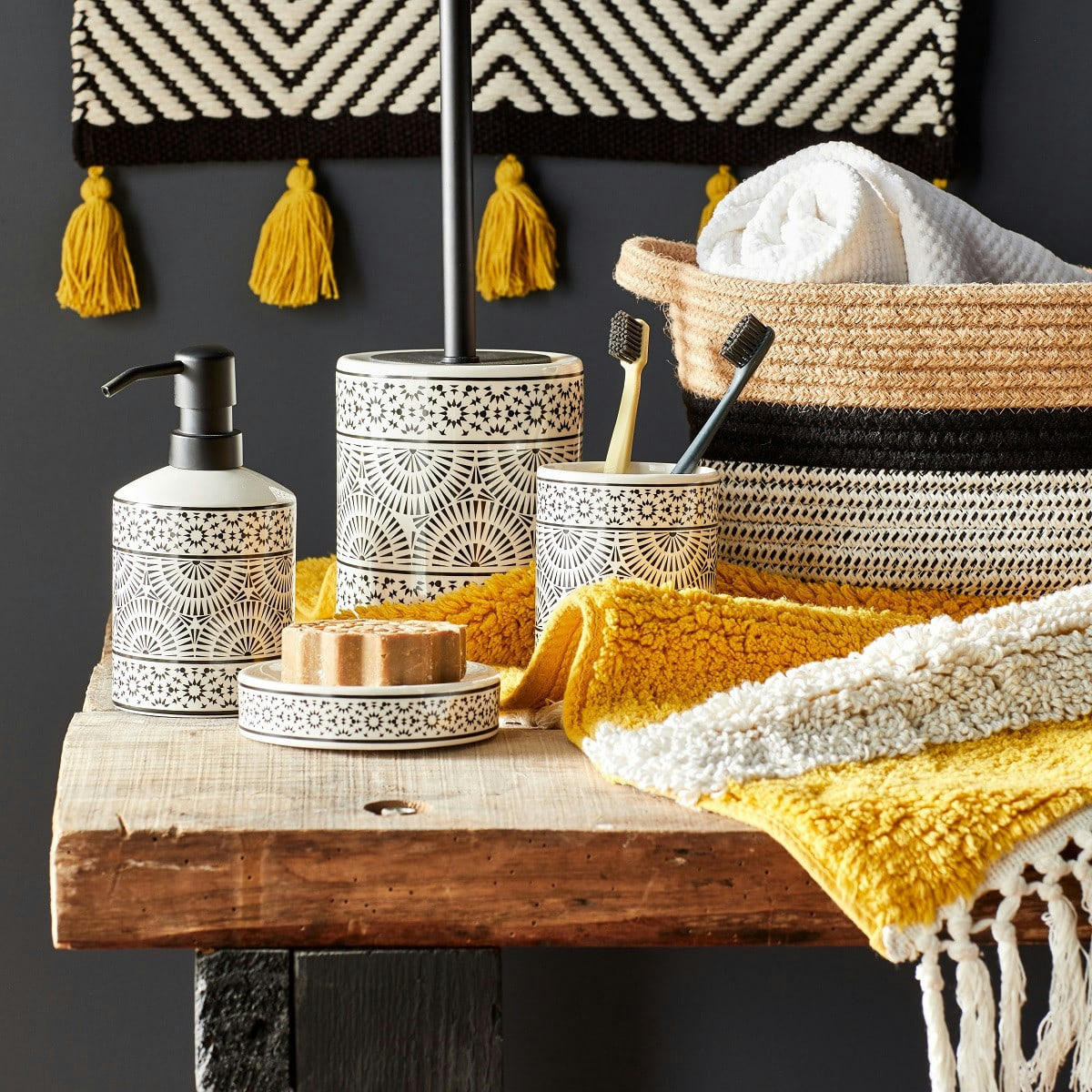 TRIBU - Brosse wc en porcelaine blanc et noir