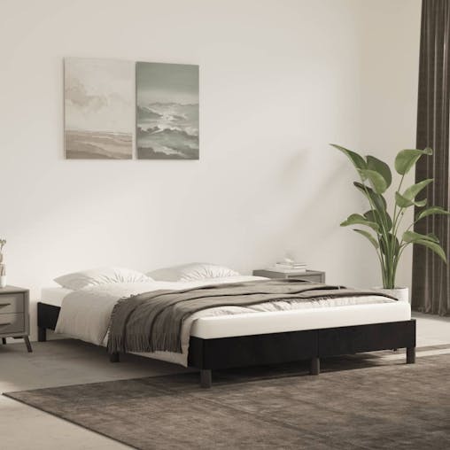 NNEVL Bed Frame Black 153x203 cm Queen Velvet