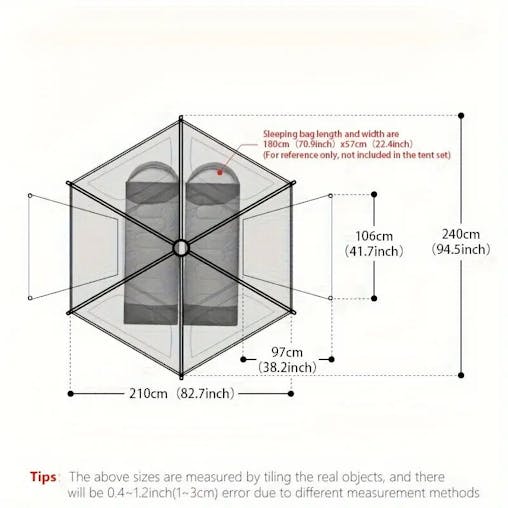 NNETM Hexagonal Fiberglass Pole Camping Tent - Silvery Glue Beige, 4-Person Capacity