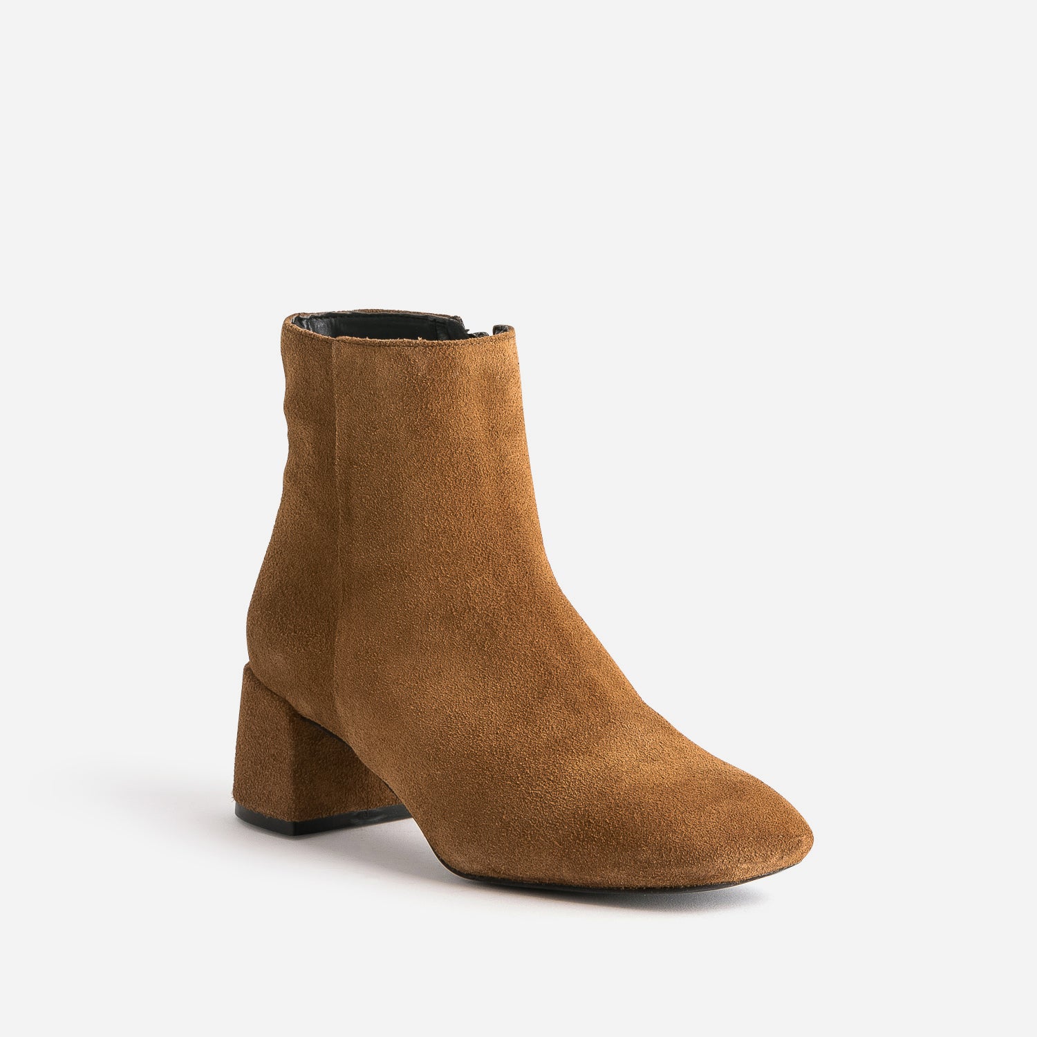 Boots camel en cuir velours à talon flare