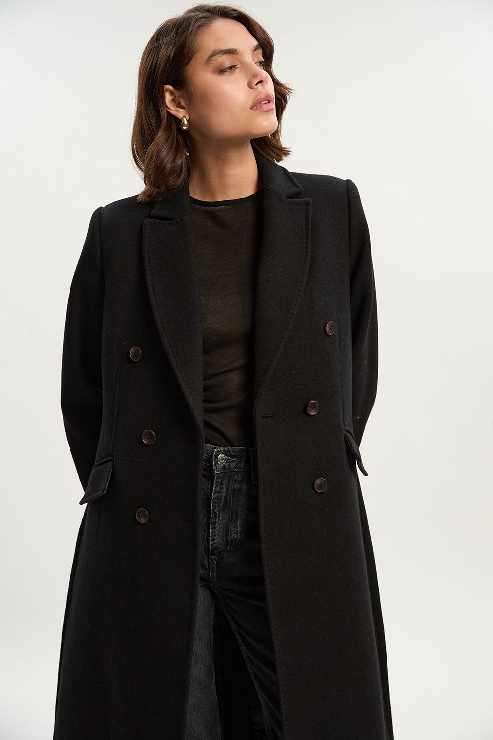 KarenMillen Wool Fitted Double Breasted Tailored Midi Coat