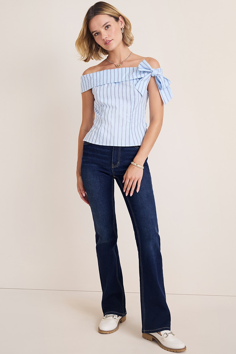 Dora Striped Bow Off Shoulder Top