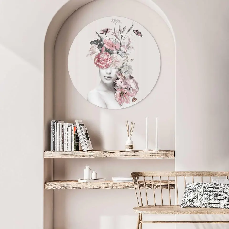 Glasschilderij Bloemenvrouw - &Oslash; 70 - Roze