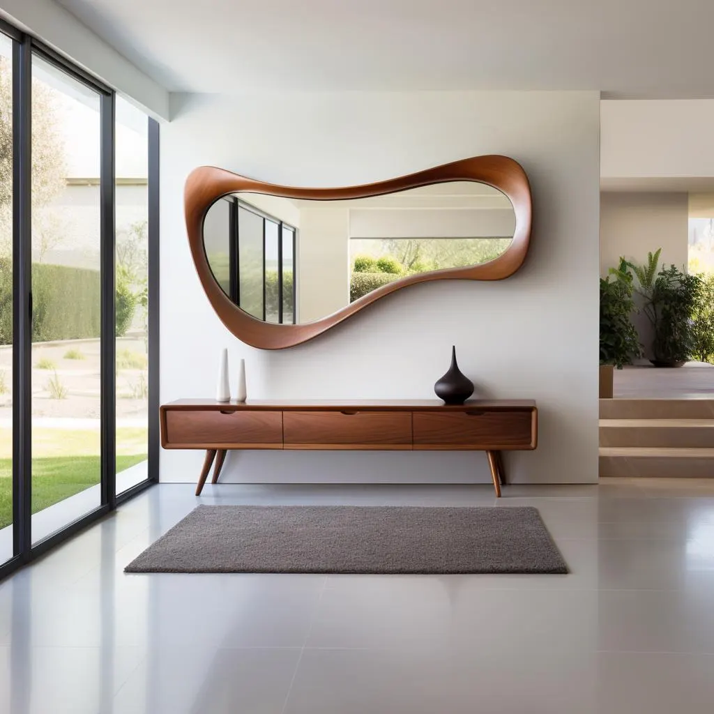 Real Walnut Asymmetrical Mirror - Mid-Century Modern Mirror - Asymmetrical Irregular Mirror - Wooden Mirror - Abstract mirror