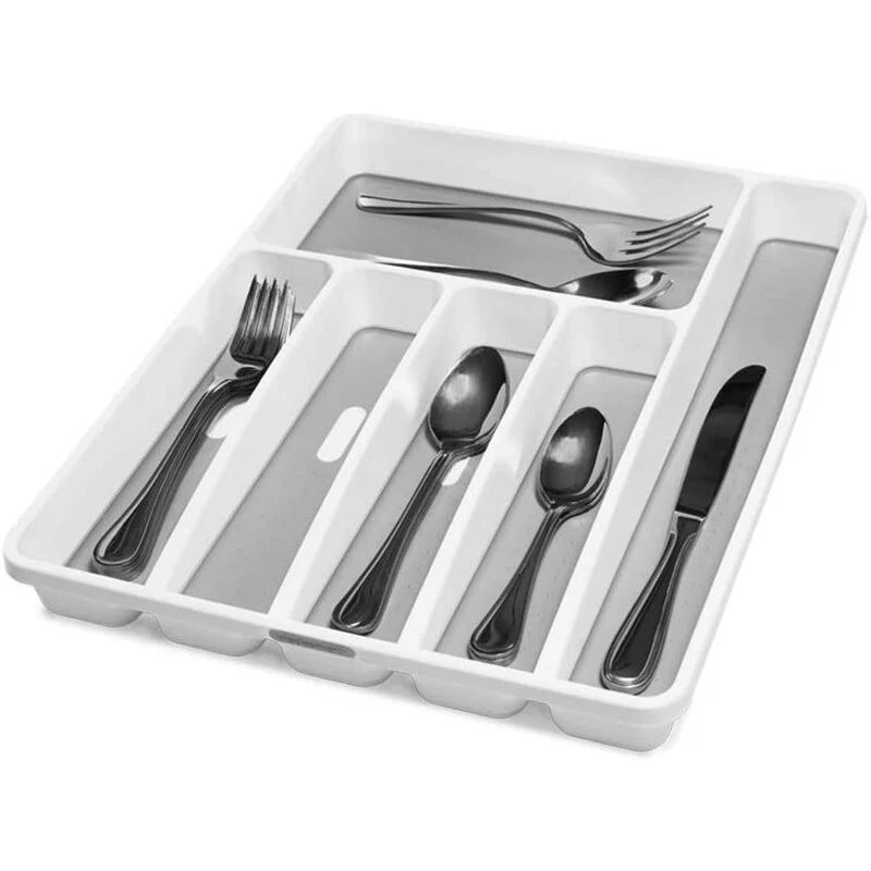 Classic Large Silverware Tray, 6-Compart,Soft-Grip Lining-Rubber Feet