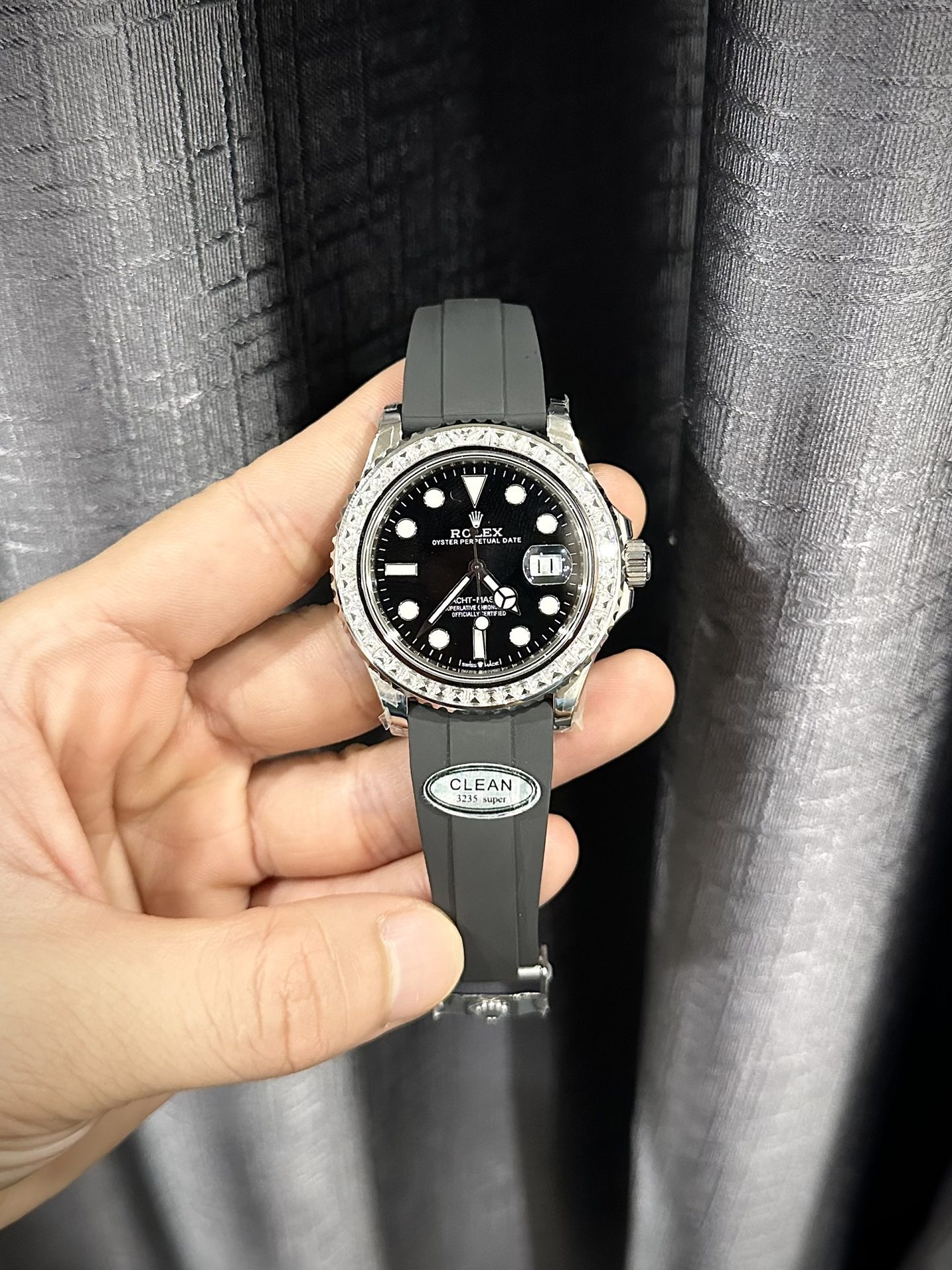 Rolex Yacht-Master 904L Steel Black Dial With Diamonds 40mm Oysterflex Super Clone
