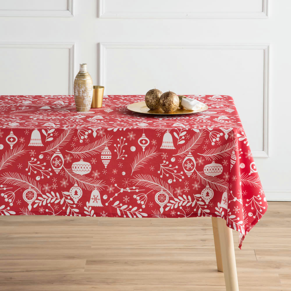 GUIRNALDA ROJO - Nappe imprimée vert avec traitement anti-taches coton 140x140 cm