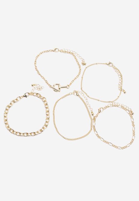 Womens 5pk Gold Chain Bracelets