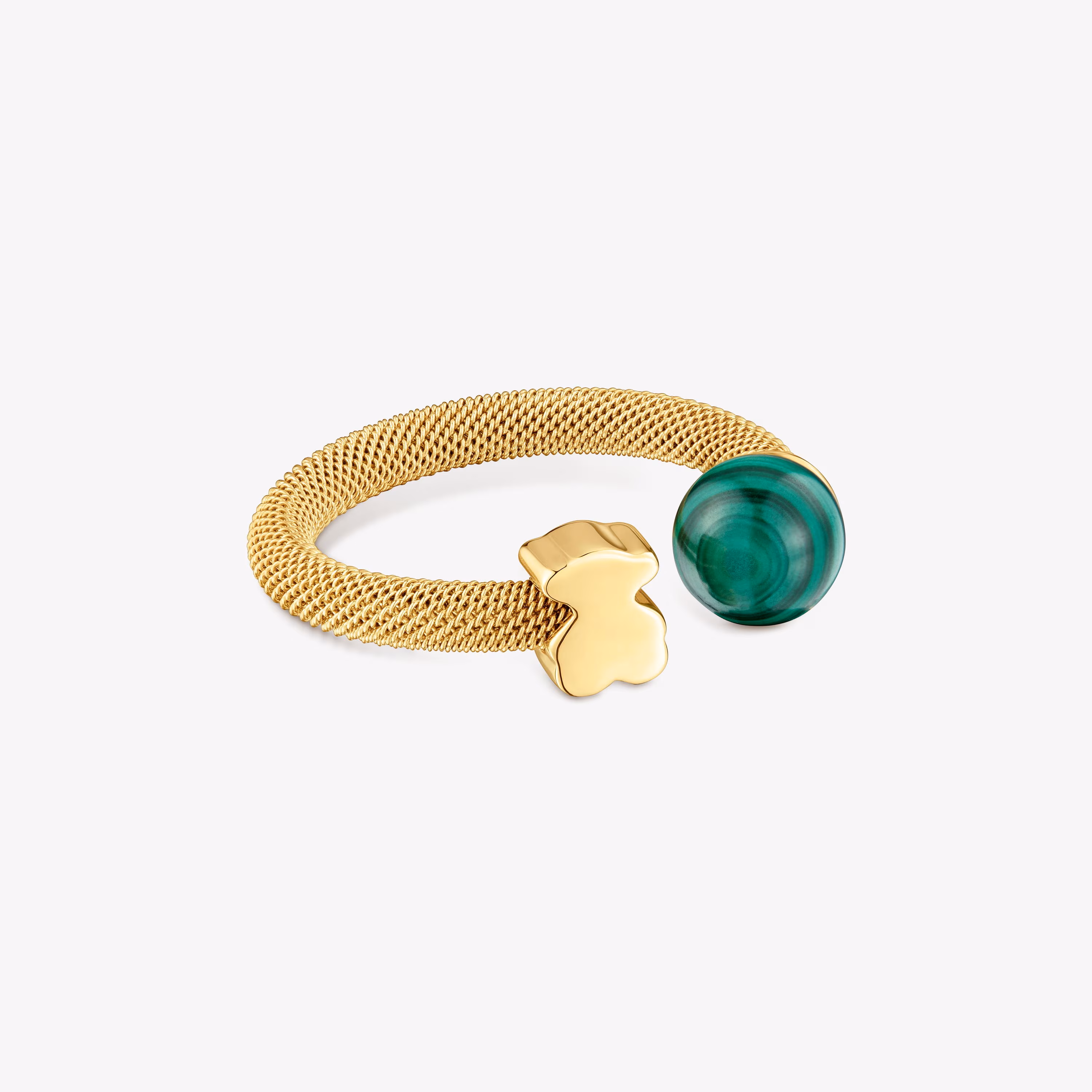 Anillo abierto de acero dorado y malaquita Icon Mesh