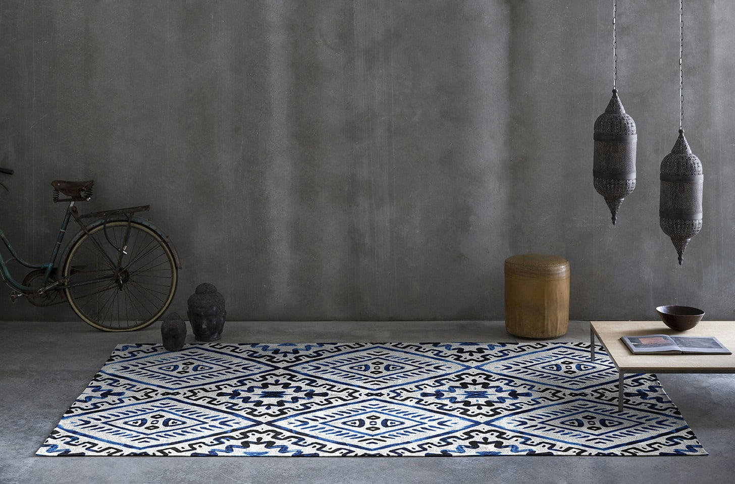 KINSASA - Tapis décoratif en coton en impression digital bleu 160x230 cm