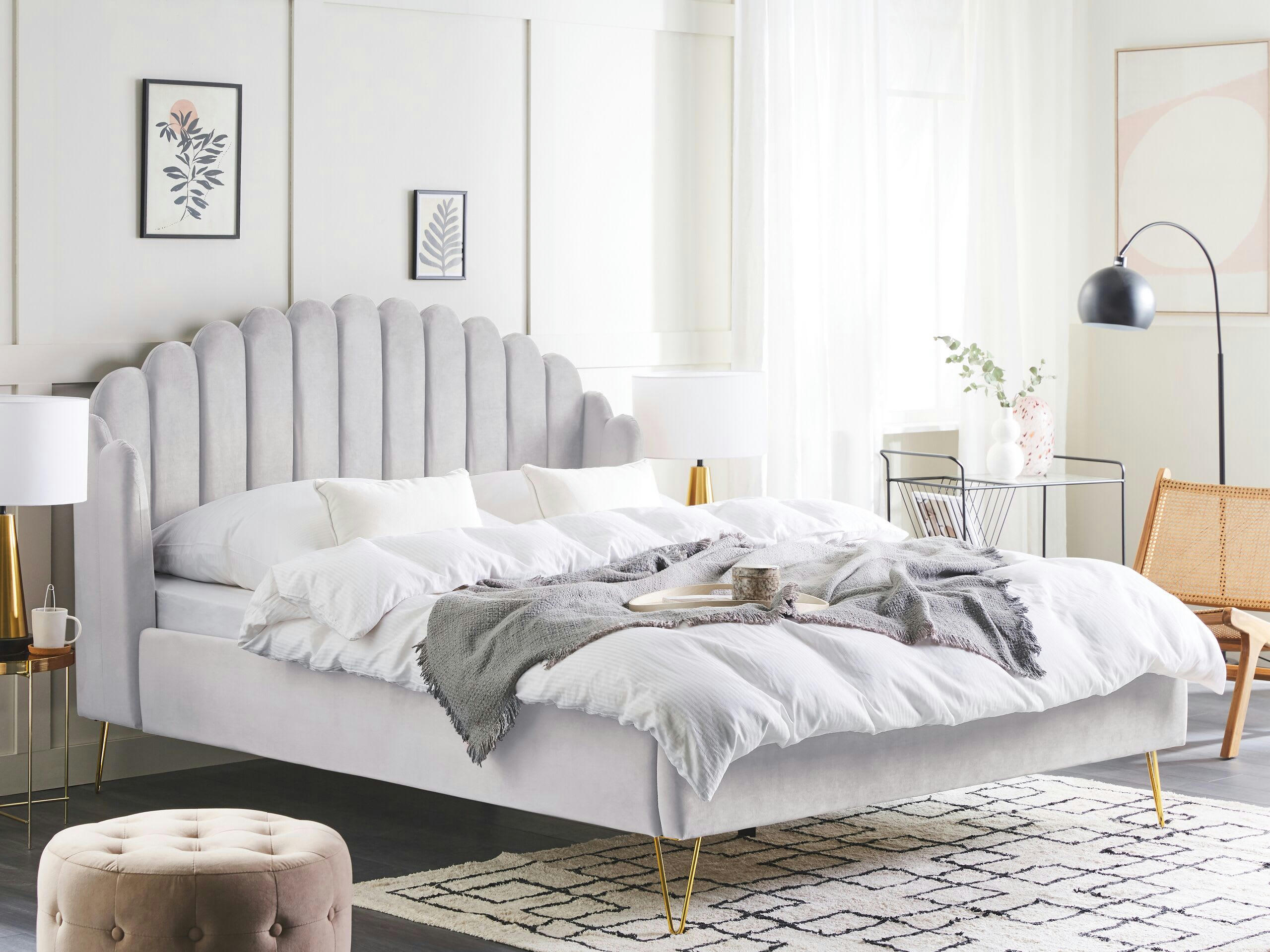AMBILLOU - Lit double en tissu gris 160x200