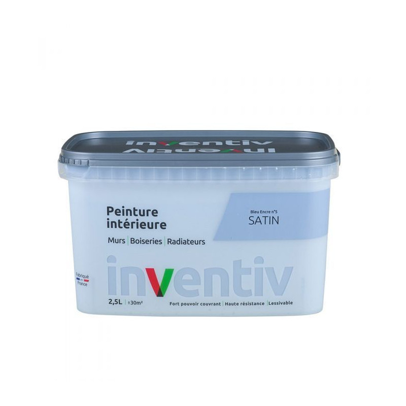Peinture pour mur boiserie radiateur Bleu Encre n°5 satiné 2,5 L INVENTIV