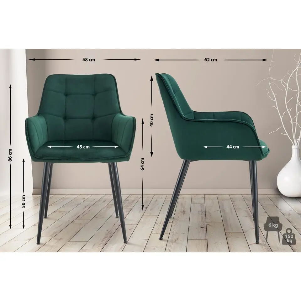 CLP Eetkamerstoel Ferndale zwart Frame - Kunststof - donkergroen