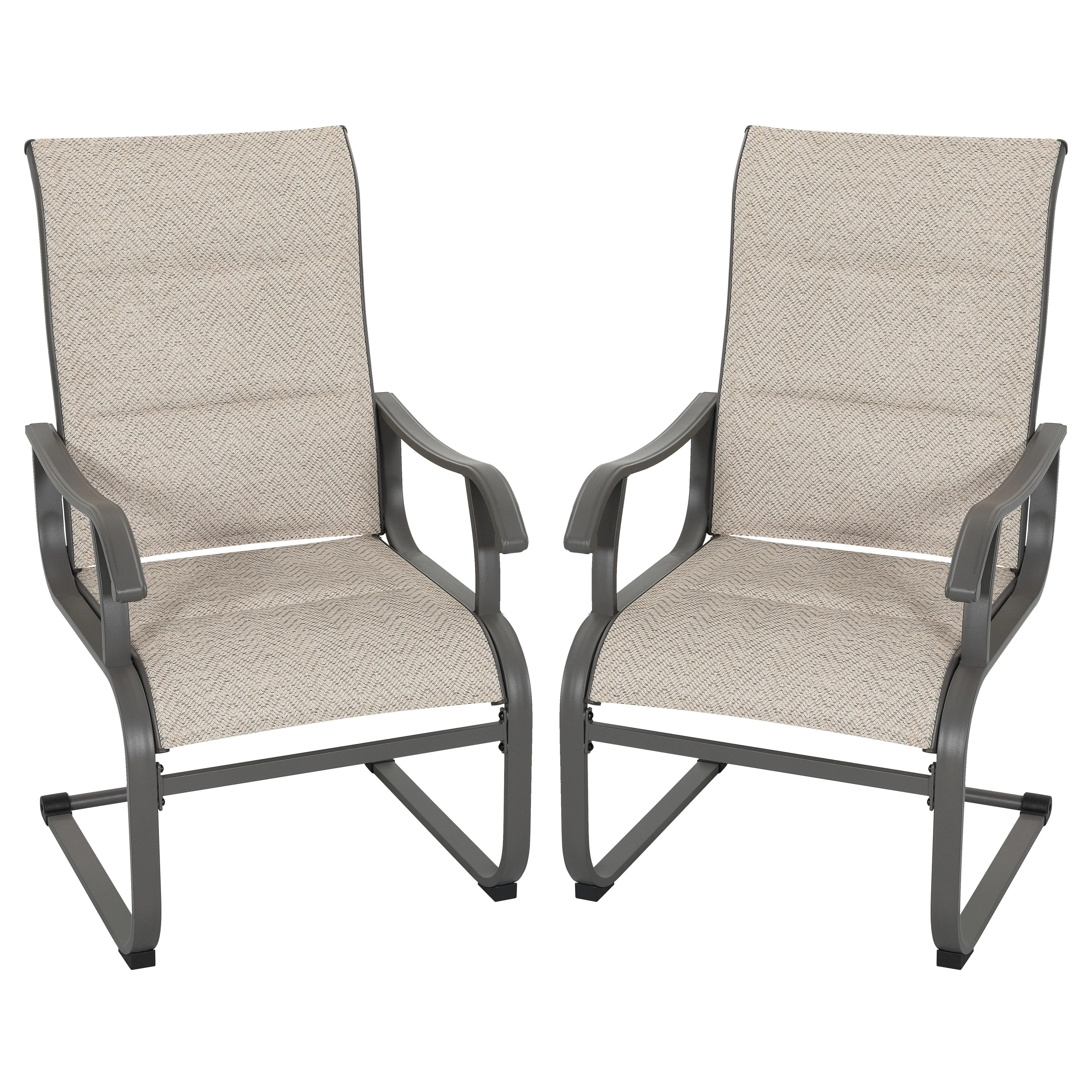Outdoor Patio Dining Chairs, Breathable Textilene, Iron Frame, Beige