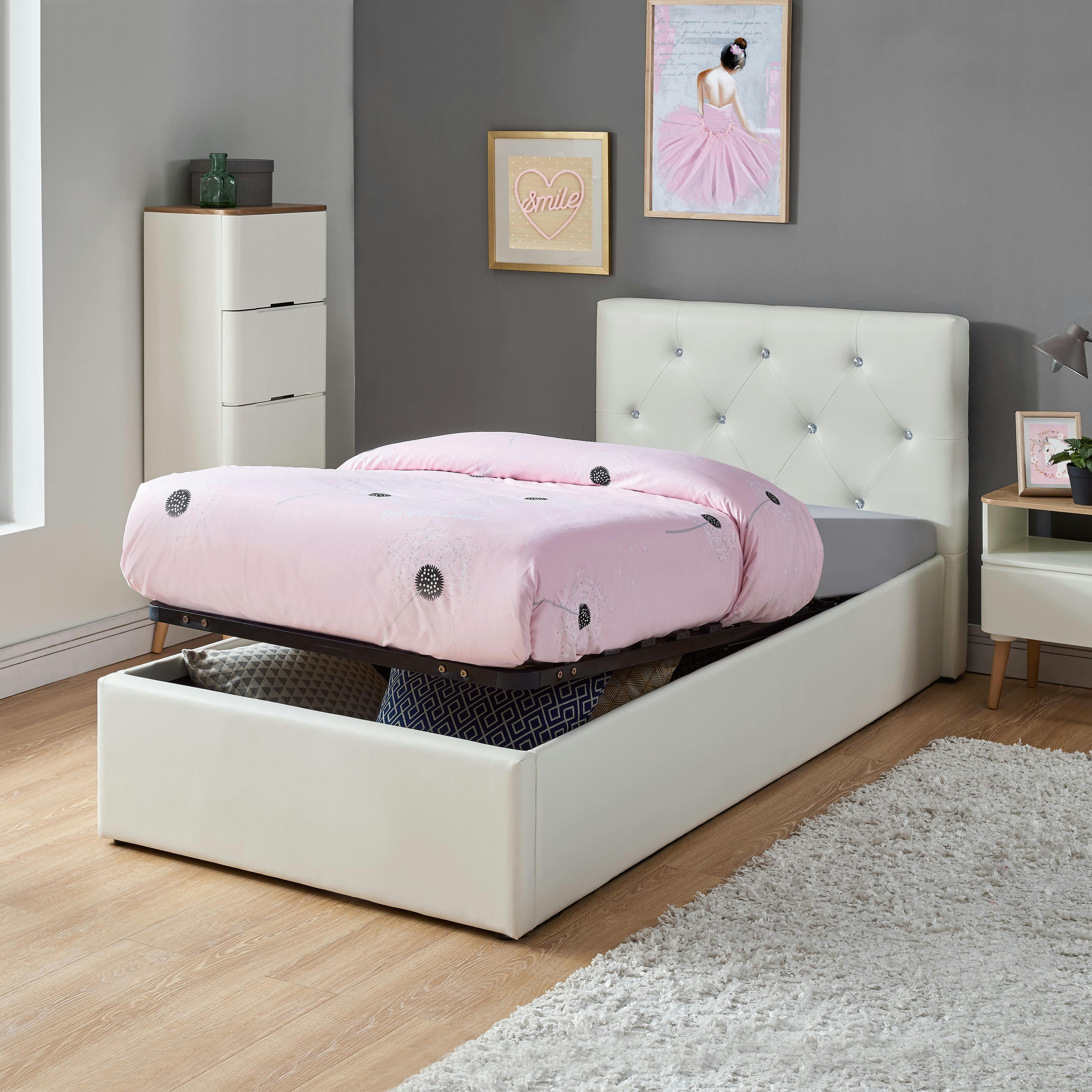 BAHIA - Lit coffre enfant  simili blanc 90x190 sommier inclus