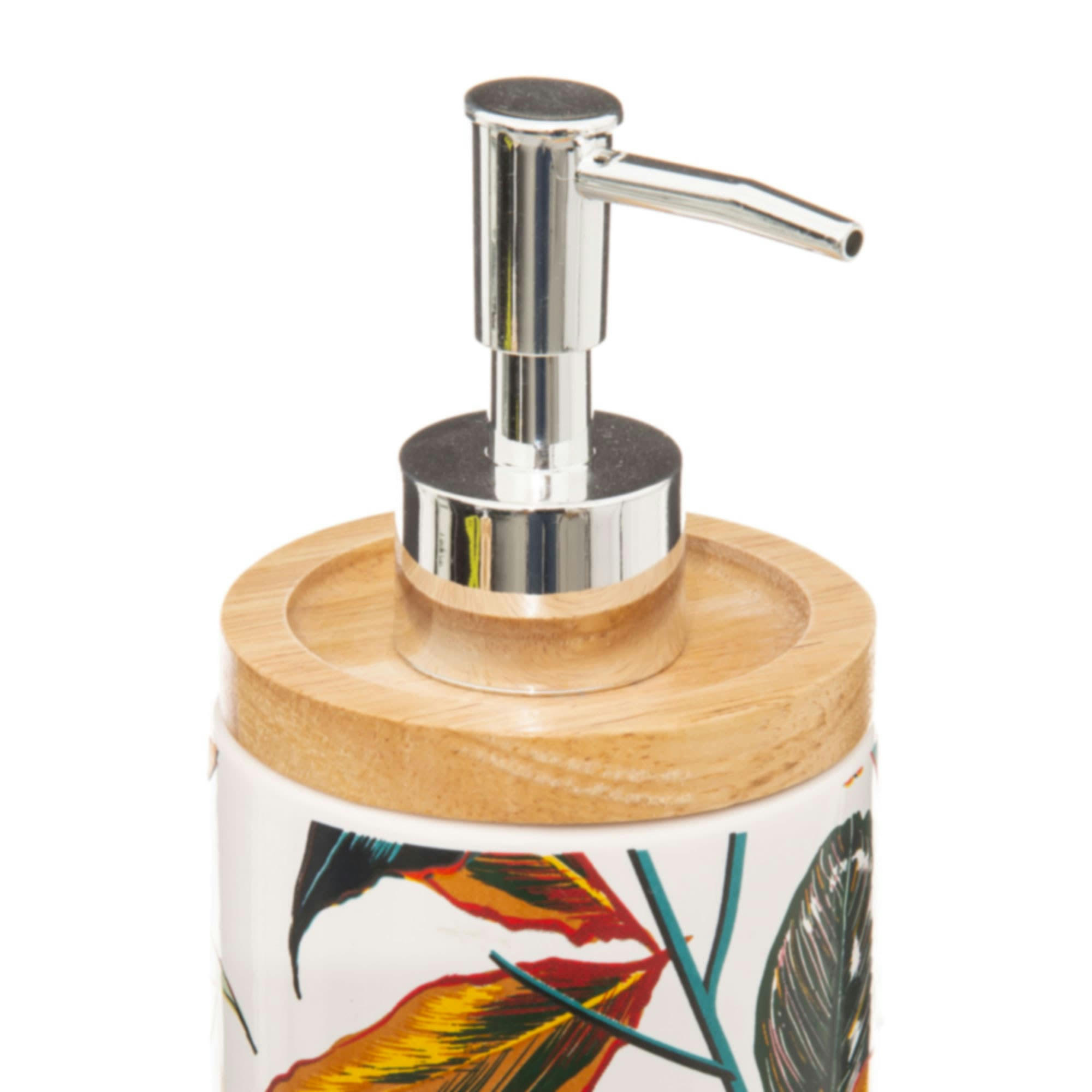 - Distributeur de savon céramique feuillage exotique - 7.5x18cm