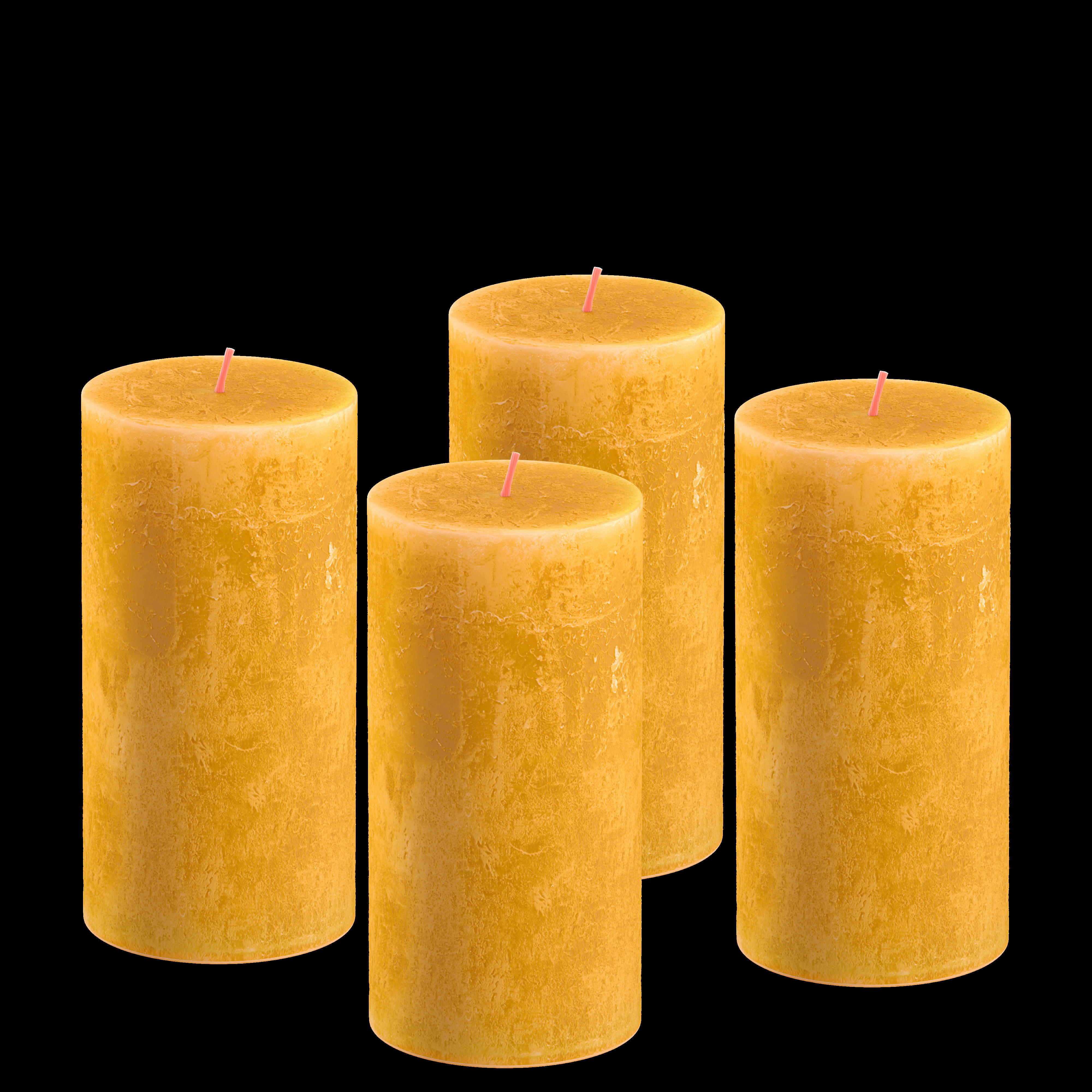- Lot De 4 Bougies, Jaune, 13Cm
