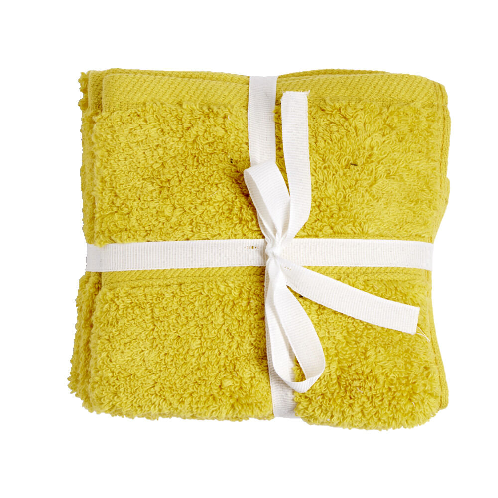 Lot de 4 serviettes invité coton jaune et noir 30x30cm