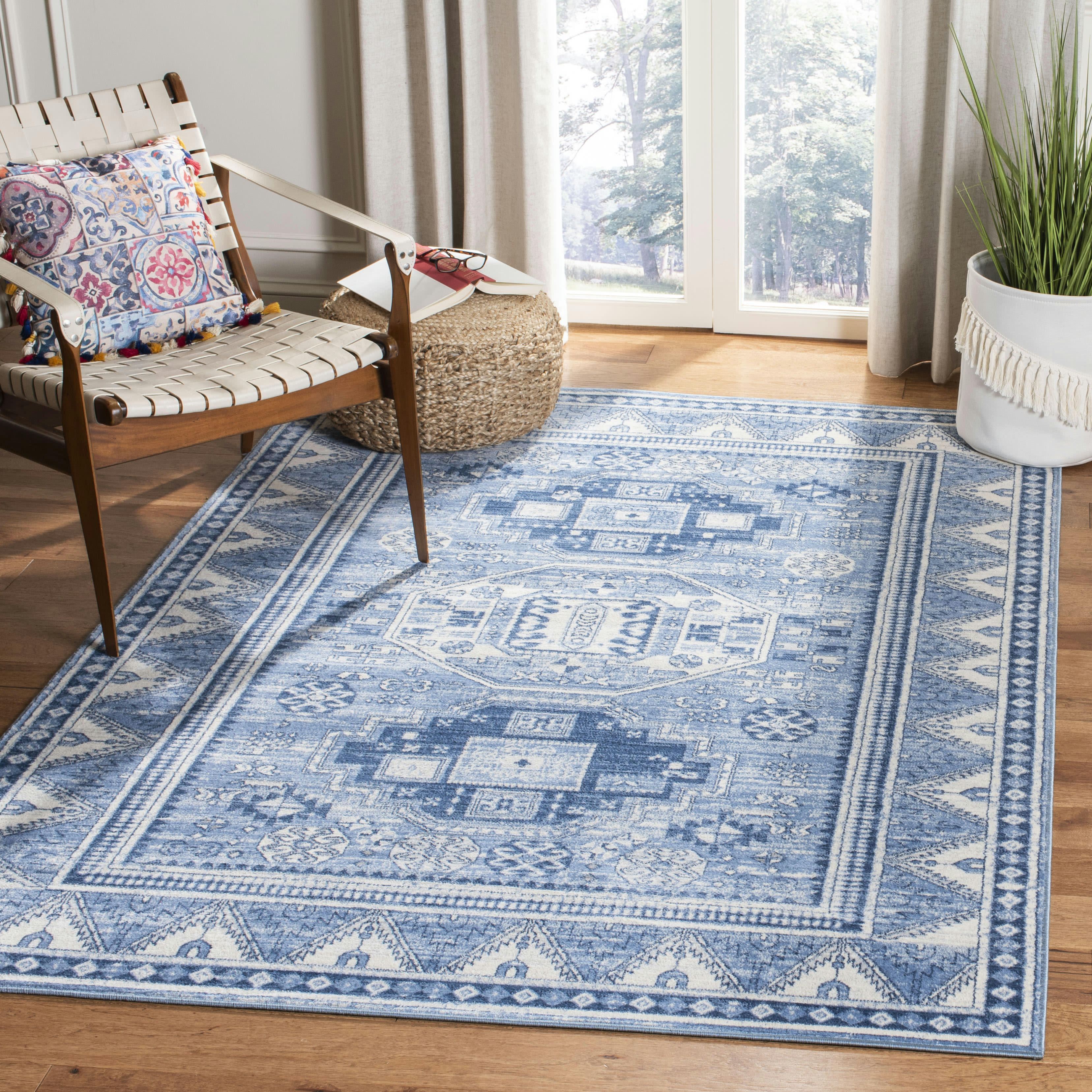 KAZAK - Tapis de salon interieur en bleu & gris, 160 x 229 cm