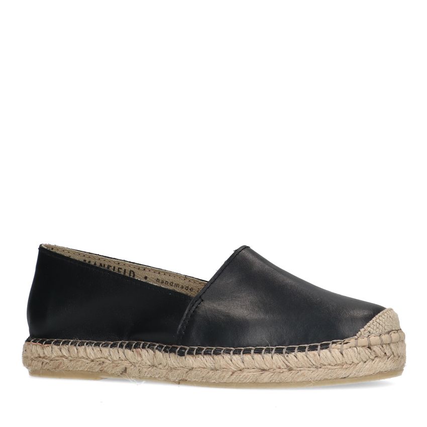 Manfield Zwarte leren espadrilles