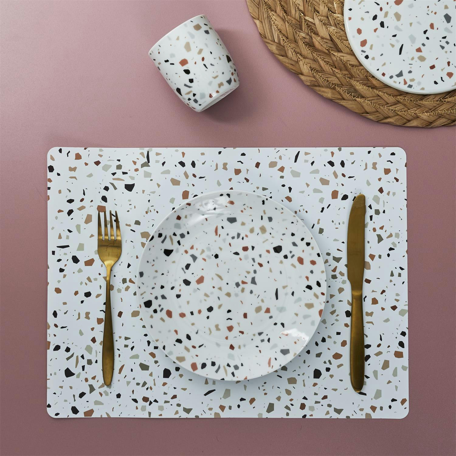 - Set de table effet terrazzo 40 x 30 cm (lot de 6)