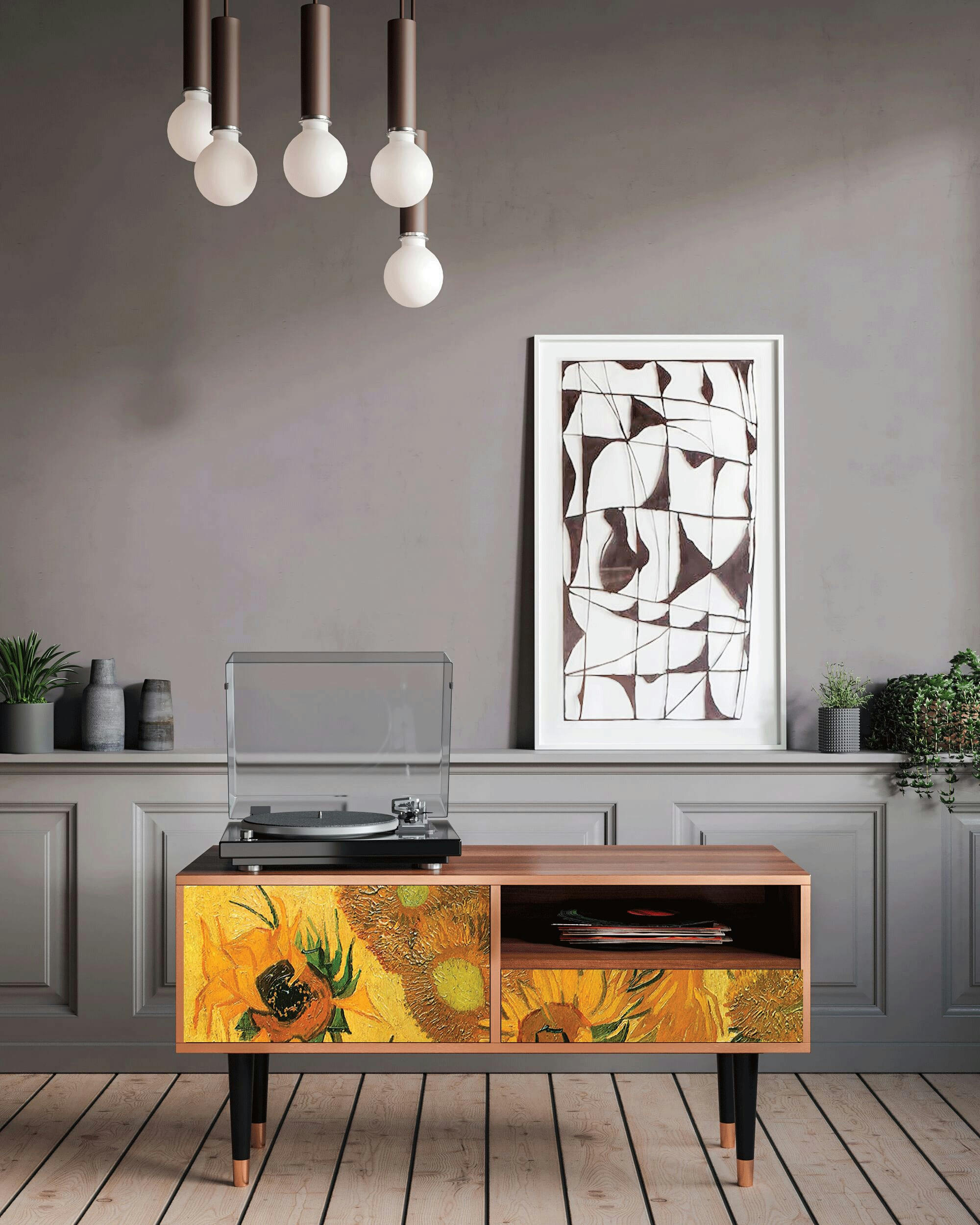 SUNFLOWERS BY VINCENT VAN GOGH - Meuble TV  jaune 1 tiroir et 1 porte L 115 cm