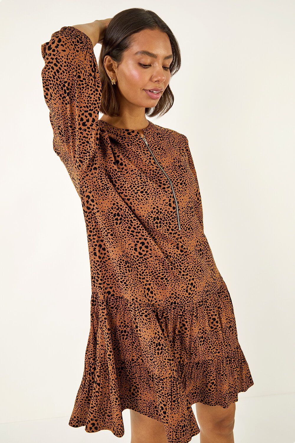 Roman Spot Print Zip Front Dress