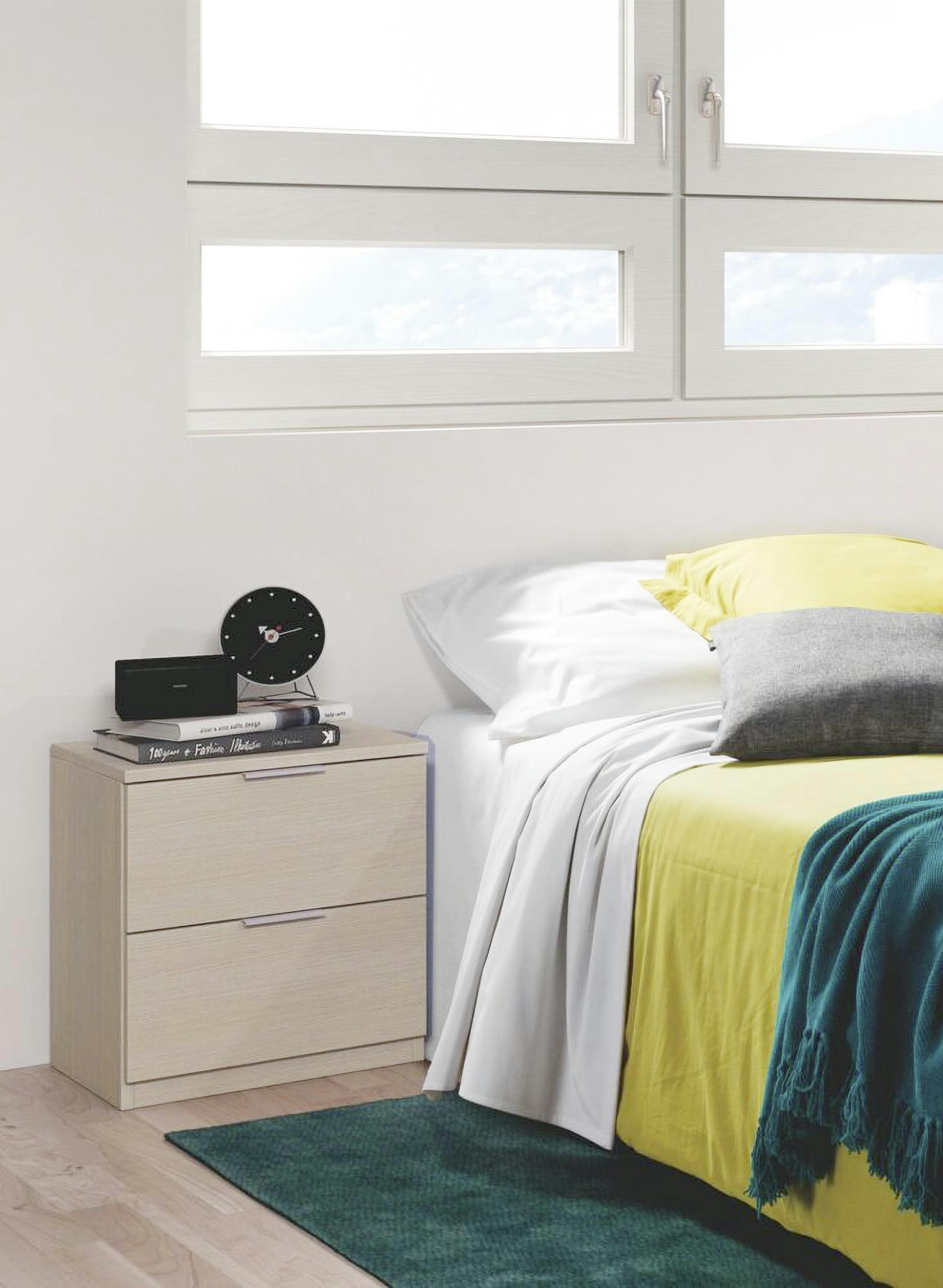 SYRACUSE - Table de chevet avec 2 tiroirs effet bois chêne