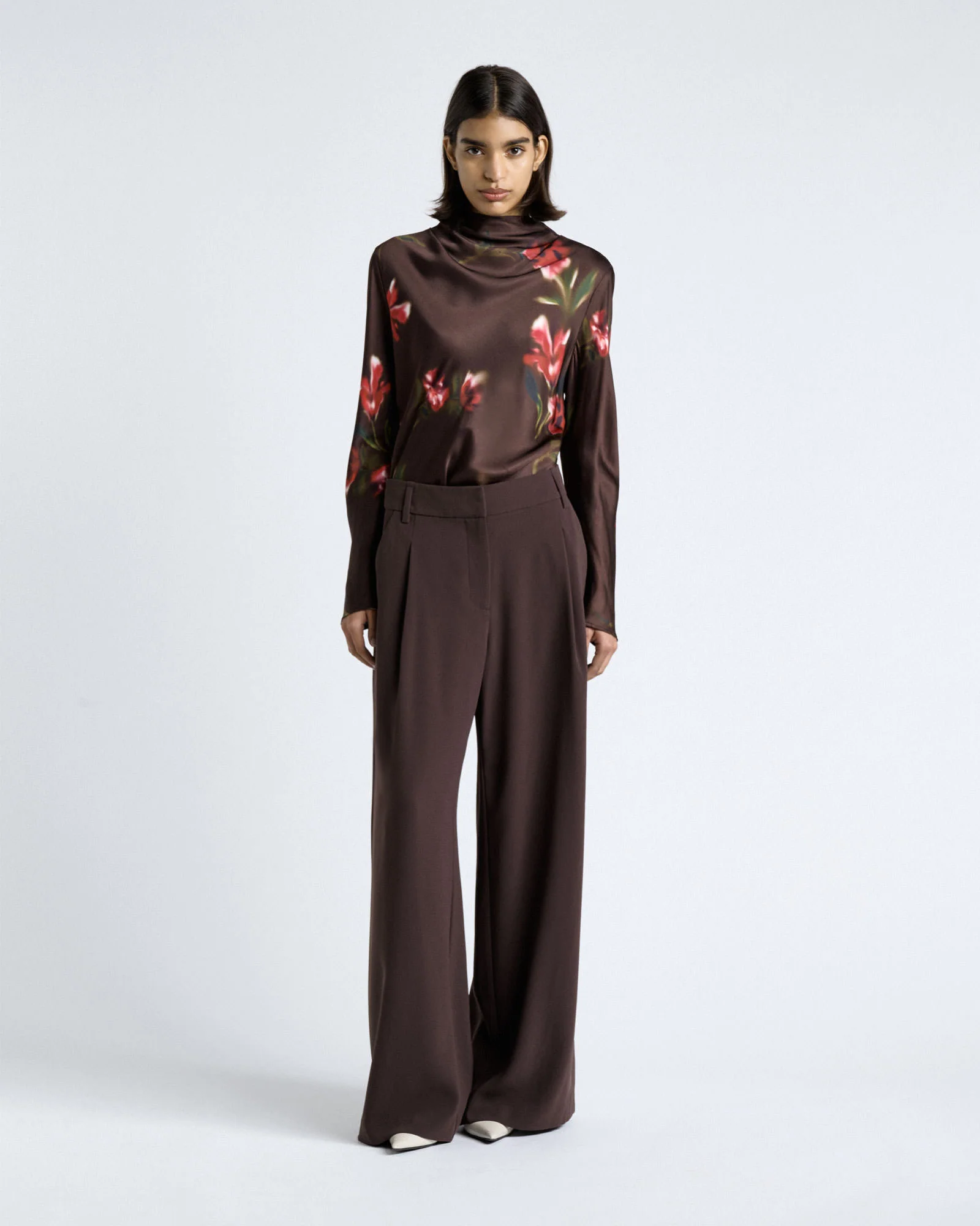 Blurred Floral Satin Viscose Top