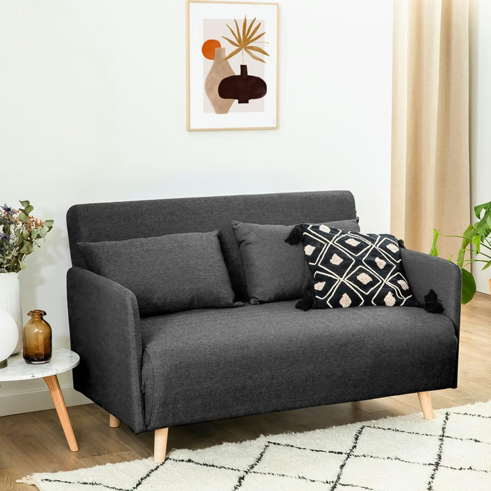 BELUSHI - Canapé convertible 2 places en tissu (L120cm) gris anthracite