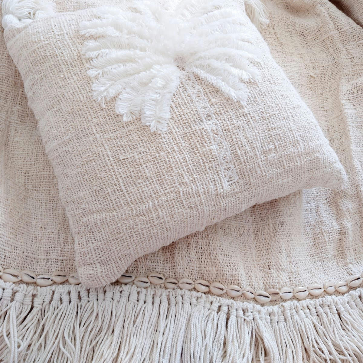 BRISE - Housse de coussin brodée en cotton, blanc 40x40cm