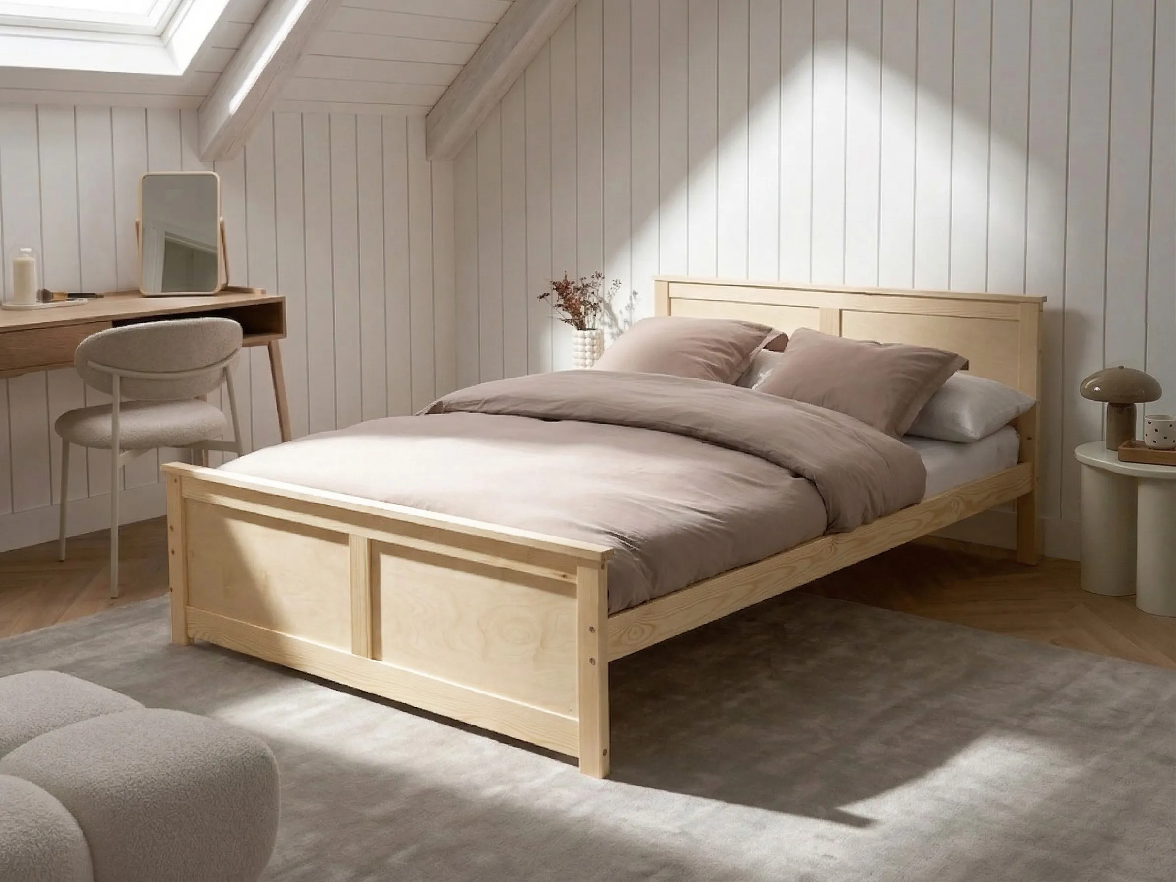 Bed Pine Wood DAUPHIN 140 x 200 cm (EU Double) Light Brown
