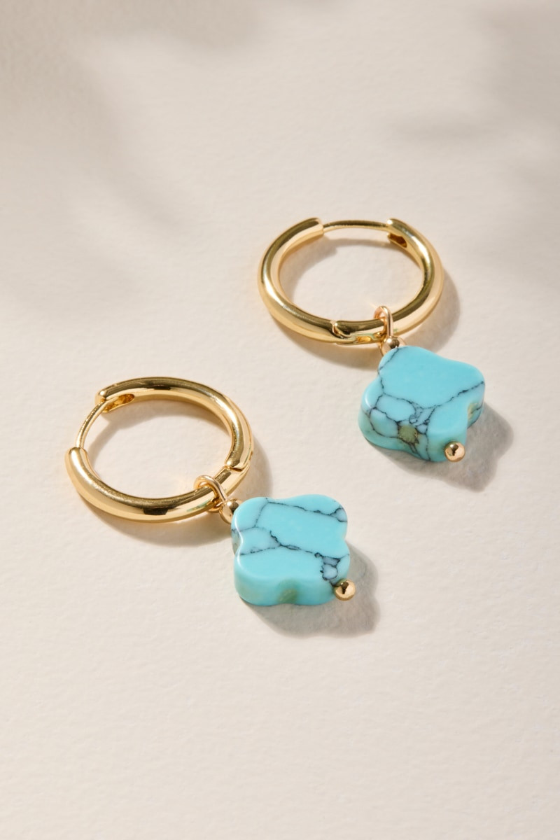 Amelia Turquoise Clover Huggie Hoop Earrings