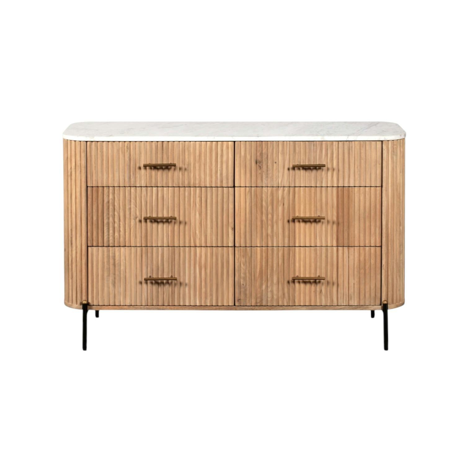 Commode en bois de manguier et marbre 6 tiroirs MASSA