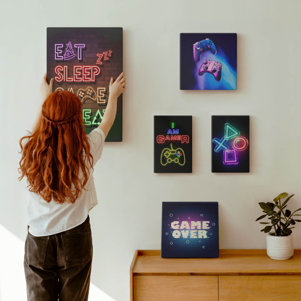 Obraz canvas 5 części Neonowe gry|20x30, 30x30, 40x60|Wallfluent