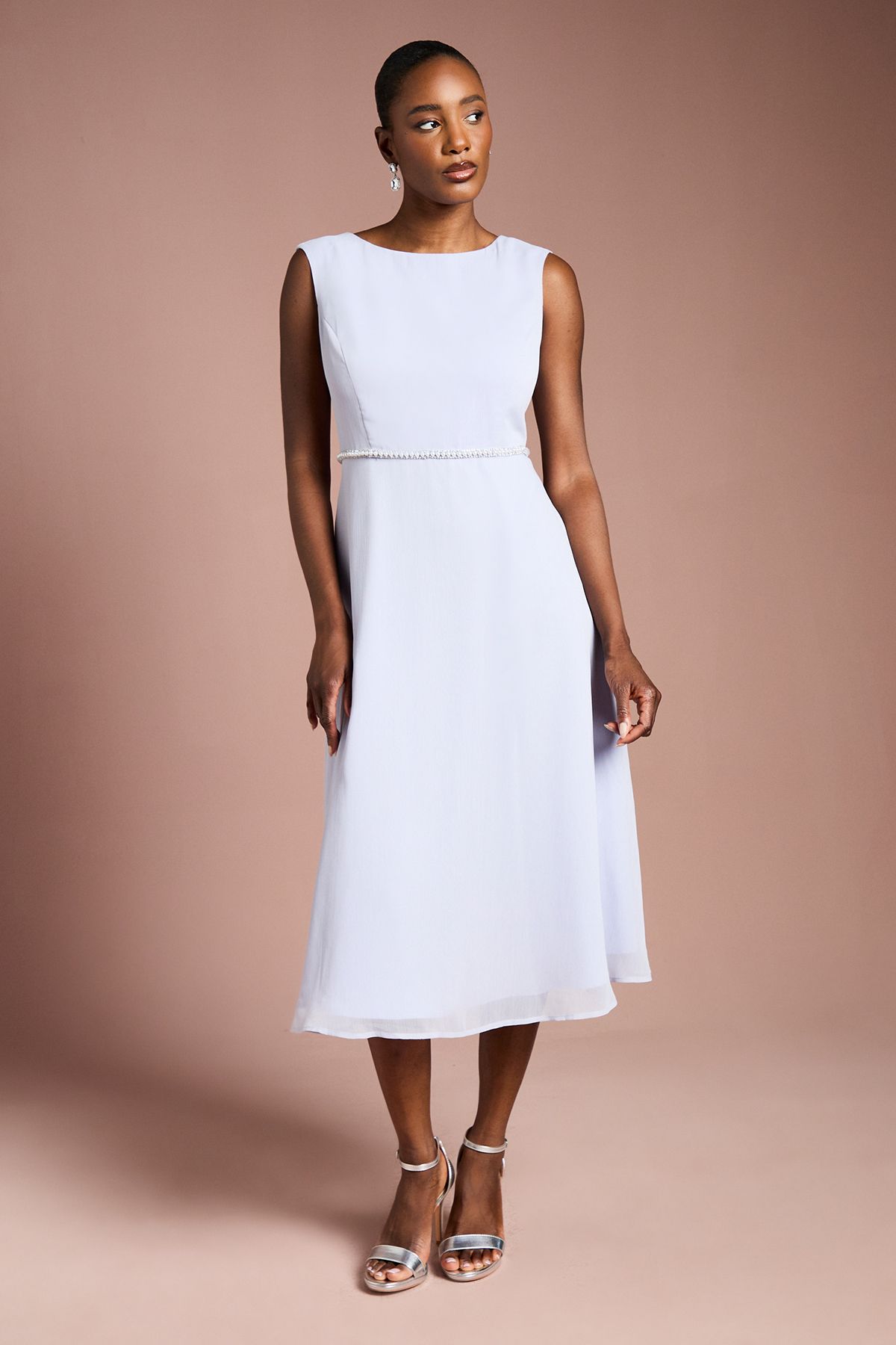 Coast Detachable Cape Georgette Dress with Diamante Broach Detail
