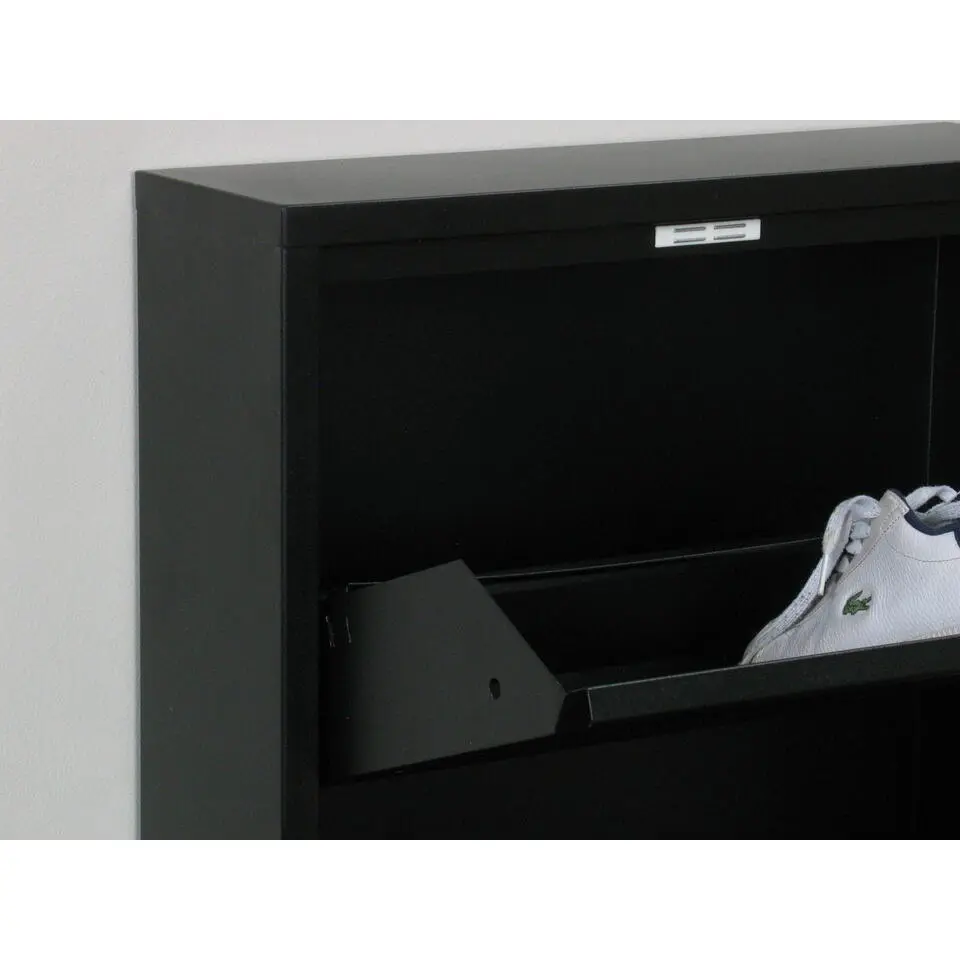Hioshop Pisa schoenenkast zwart metaal met 3 vakken - set van 3