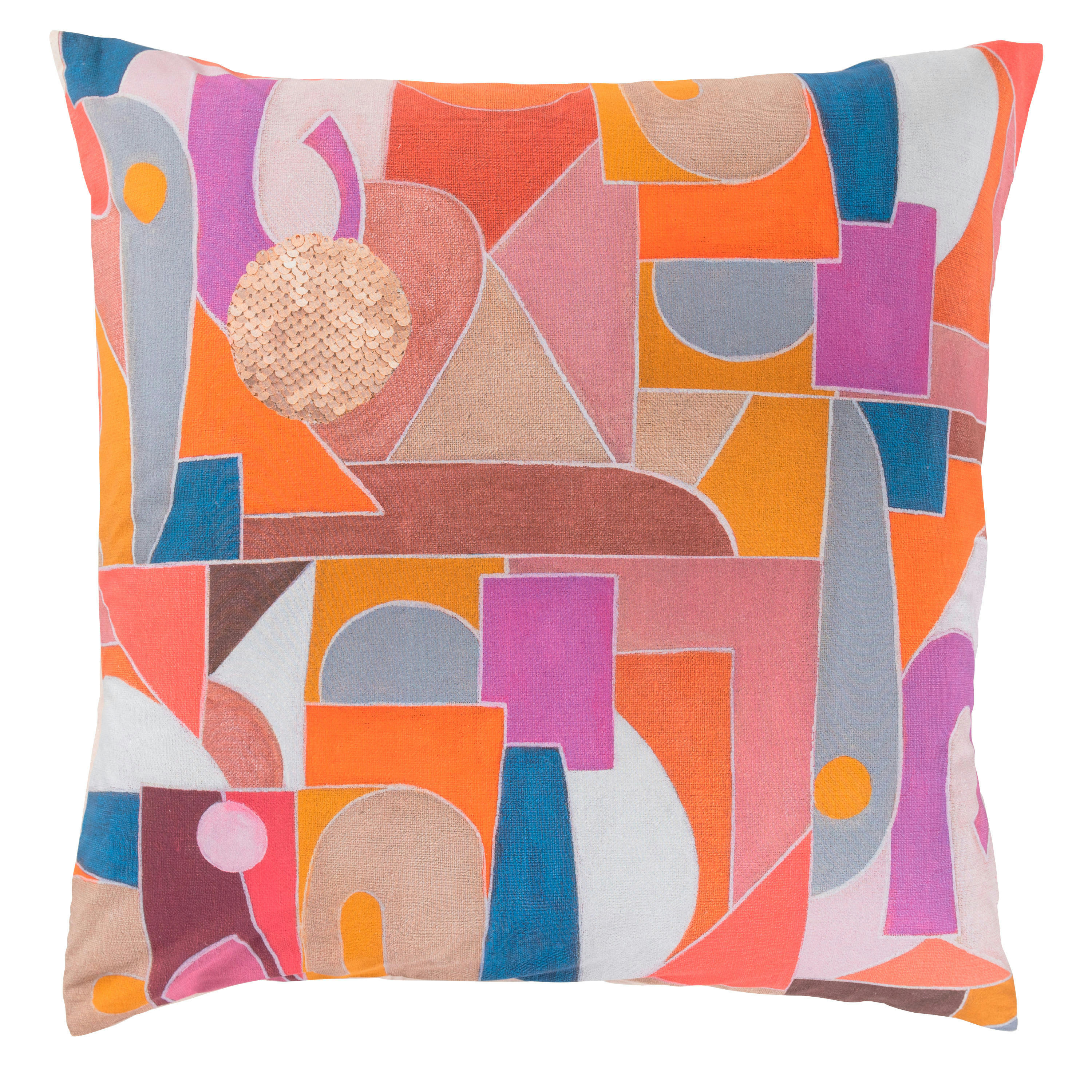 ROSANGELA - Taie d'oreiller carrée percale de coton imprimé beige 64 x 64 cm