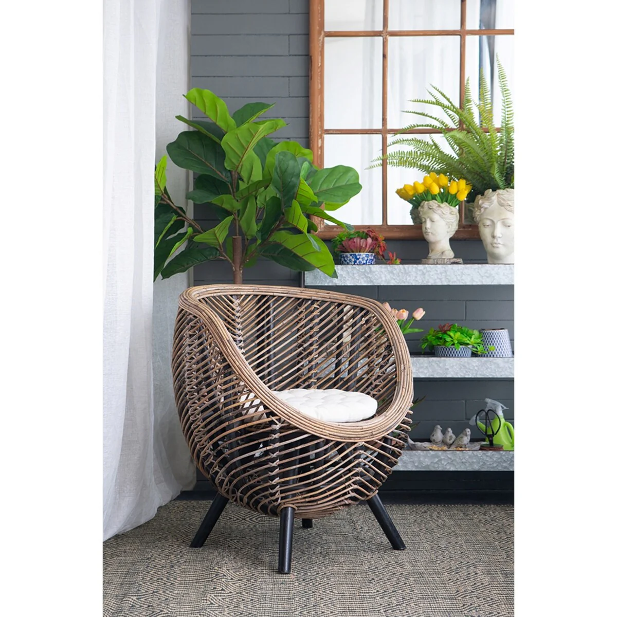 Rattan Round Shape Accent Chair - 31 - Brown