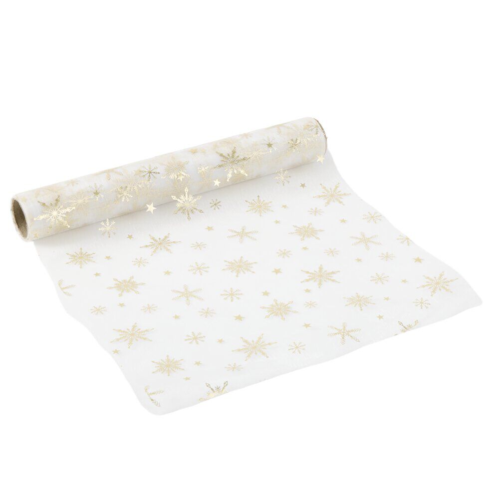 Chemin de table organza et polyester L300X28 cm blanc et doré