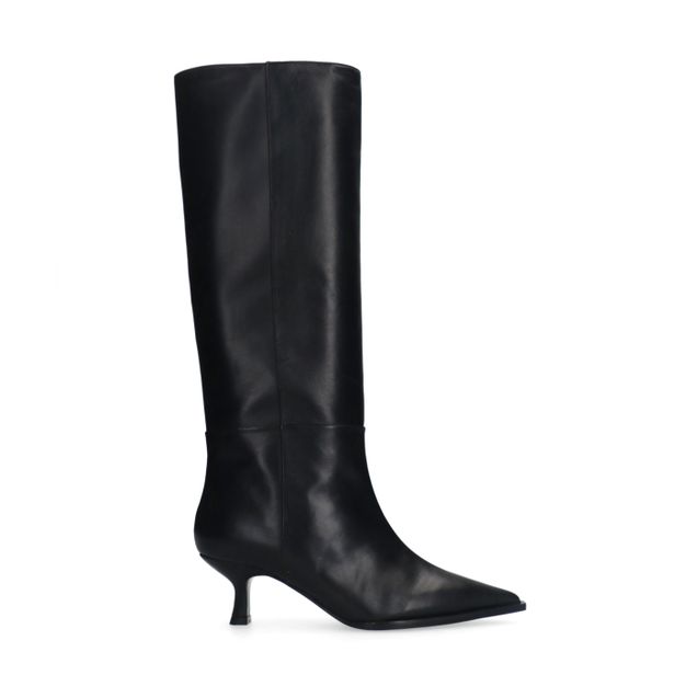 Zwarte hoge leren laarzen met kitten heel