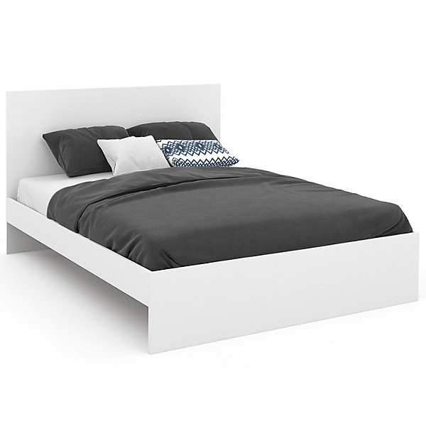 Lit double OMAHA avec tête de lit et sommier 140 x 190 cm blanc
