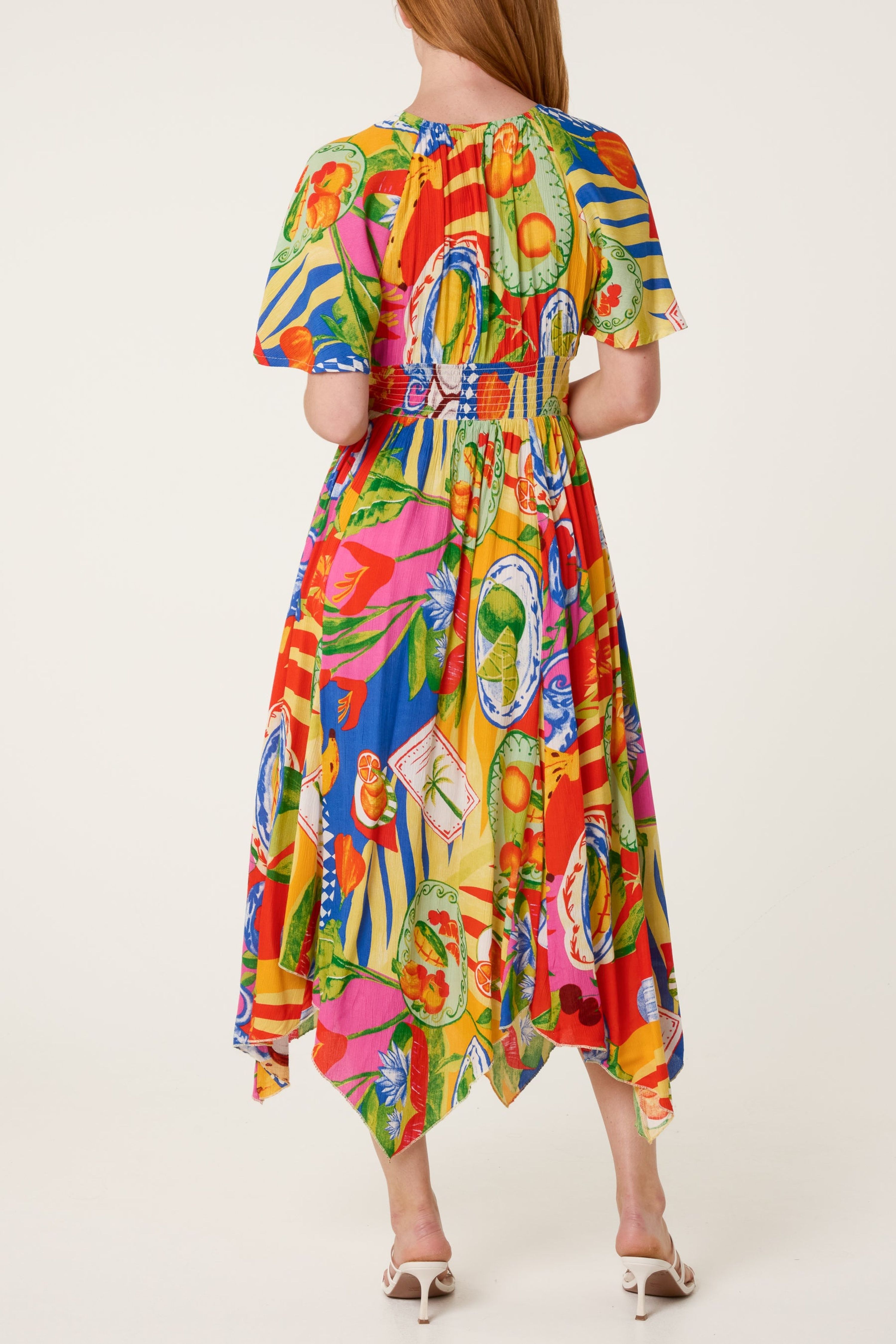 Blue Vanilla Multi Shirred Waist Hanky Hem Dress