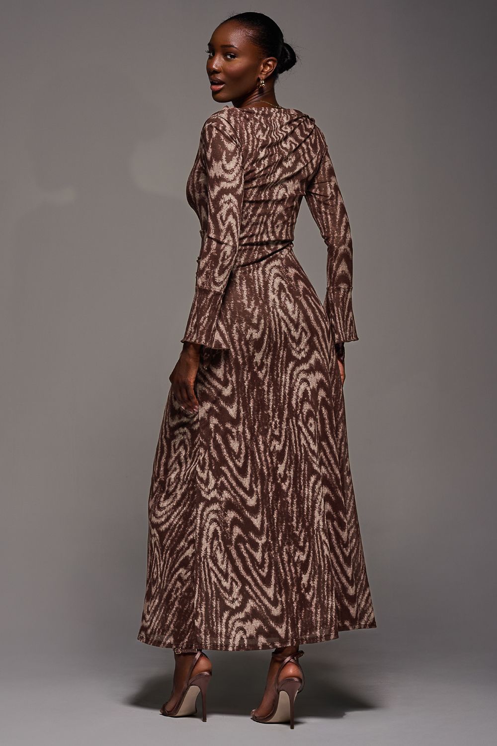 Jolie Moi Long Sleeve Slash Neck Maxi Dress